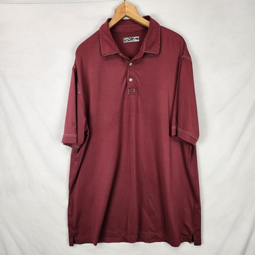 Callaway Mens Golf Shirt Extra Large Polo Short Sleeve Maroon Mountain Star